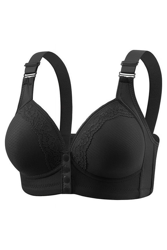Front Open Bras For Women Lace Pattern Wireless Non-Steel Ring Push Up Breathable Bralette Underwear No-Slip Solid Color Plus Size Soft Comfortable Breastplate Comfy Soft Cotton Daily Bras