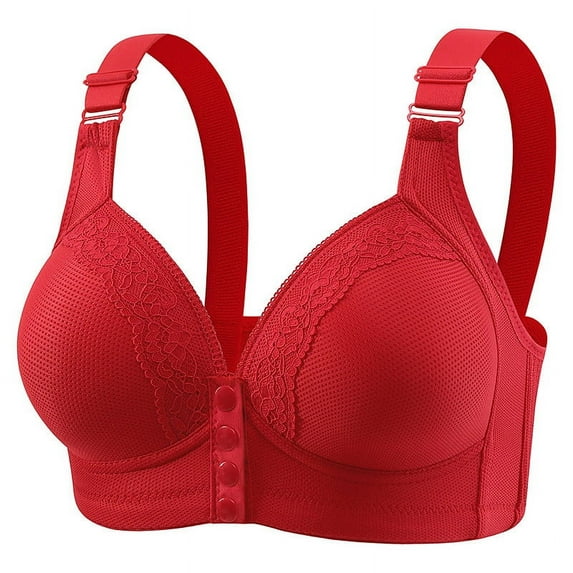 Tumotour Front Open Bras For Women Lace Pattern Wireless Non-Steel Ring Push Up Breathable Bralette Underwear No-Slip Solid Color Plus Size Soft Comfortable Breastplate Comfy Soft Cotton Daily Bras