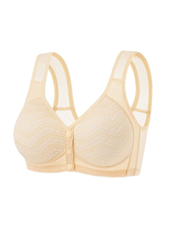 Front Open Bras For Women Lace Pattern Wireless Non-Steel Ring Push Up Breathable Bralette Underwear No-Slip Solid Color Plus Size Soft Comfortable Breastplate Comfy Soft Cotton Daily Bras