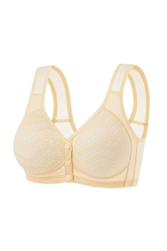 Front Open Bras For Women Lace Pattern Wireless Non-Steel Ring Push Up Breathable Bralette Underwear No-Slip Solid Color Plus Size Soft Comfortable Breastplate Comfy Soft Cotton Daily Bras