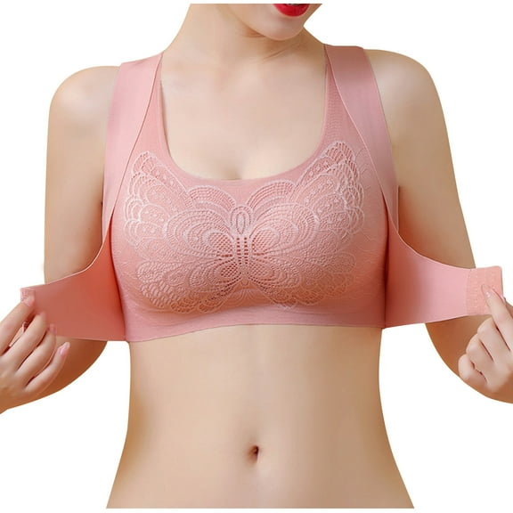 Tumotour Front Open Bras For Women Non-Steel Ring Traceless Lace Pattern Gathering Cross Front Buckle Beauty Back Underwear Extended Straps Seamless Push Up Wireless Shock-Absorbing Yoga Sports Bra