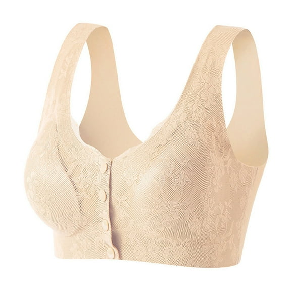Tumotour Front Open Bras For Women Wirefree Lace Pattern Front Button Closeure Push-Up Underwear Padding No Steel Ring Comfortable Soft Bras
