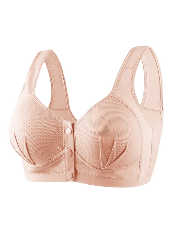 Front Open Bras For Women Wireless Non-Steel Ring Push Up Breathable Bralette Underwear No-Slip Solid Color Plus Size Soft Comfortable Breastplate Comfy Soft Cotton Daily Bras