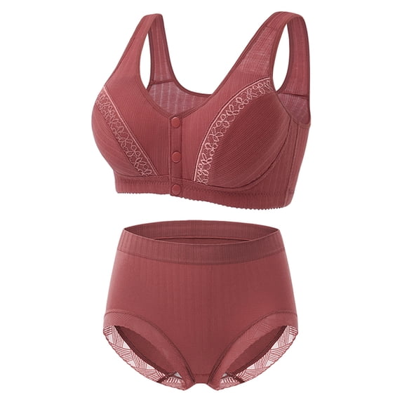Tumotour Front Open Bras Set For Women with Panty Full Coverage Wirefree Bra Button Closeure Bra For Mom Gift Nursing Underwear Bra