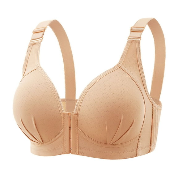 Tumotour Front Open Bras For Women Adjustable Strap Wirefree Glossy Gathering Push Up Nursing Underwear Solid Color Breathable Without Steel Ring Bras