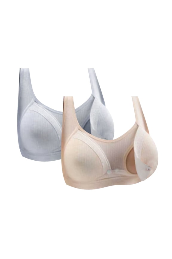 Front Open Bras For Women Breastfeeding Cotton Pre Opening Button Breast Feeding Bra Maternity Sleep Bras No Underwire Adjustable Strap Snap Front Closure Comfort Lace Trim Bras 2Pcs