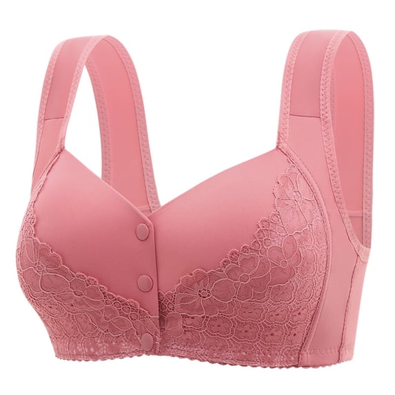 Tumotour Front Open Bras For Women Button Lace Pattern Wirefree Without Steel Ring Middle And Elderly Gathered Breathable Underwear Oversized Soft Cotton Design Style Front Buckle Daily Bras