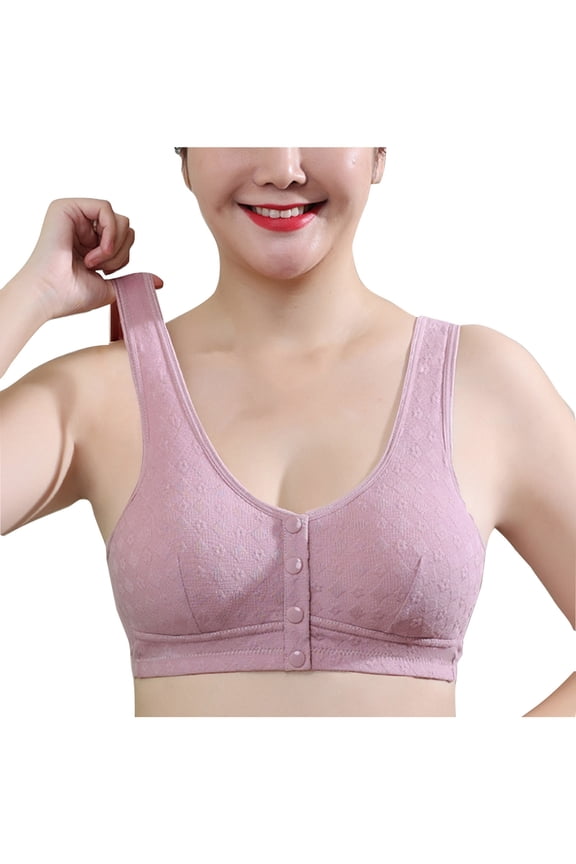 Front Open Bras For Women Button Traceless Wirefree Without Steel Ring Breathable Gathering Underwear Comfy Soft Cotton Design Style Front Buckle Daily Bras