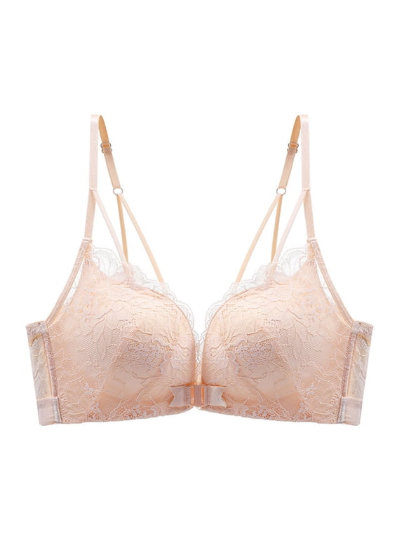 Front Open Bras For Women Front Closure Beautiful Back Low Waist Fixed Shoulder Straps Without Steel Ring Gathered Bras Solid Color Soft Breathable Seamless Bra