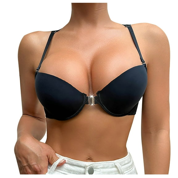 Tumotour Front Open Bras For Women Front Closure Beautiful Back Low Waist Fixed Shoulder Straps Without Steel Ring Gathered Bras Solid Color Soft Breathable Seamless Bra