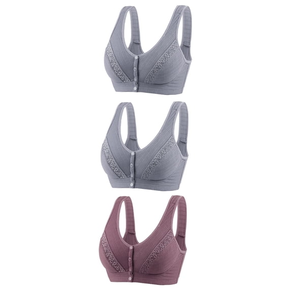 Tumotour Front Open Bras For Women Full Coverage Wirefree Bra Button Closeure Bra For Mom Gift Nursing Underwear Bra Non Steel Ring Movement Seamless Gathering Adjustment Yoga Sleep Large Bra 3Pcs