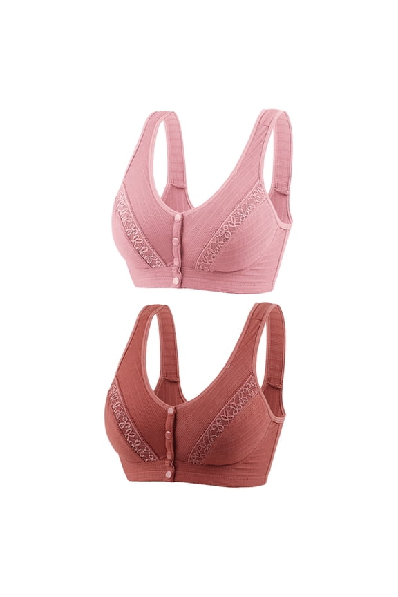 Front Open Bras For Women Full Coverage Wirefree Bra Button Closeure Bra For Mom Gift Nursing Underwear Bra Non Steel Ring Movement Seamless Gathering Adjustment Yoga Sleep Large Bra 2Pcs