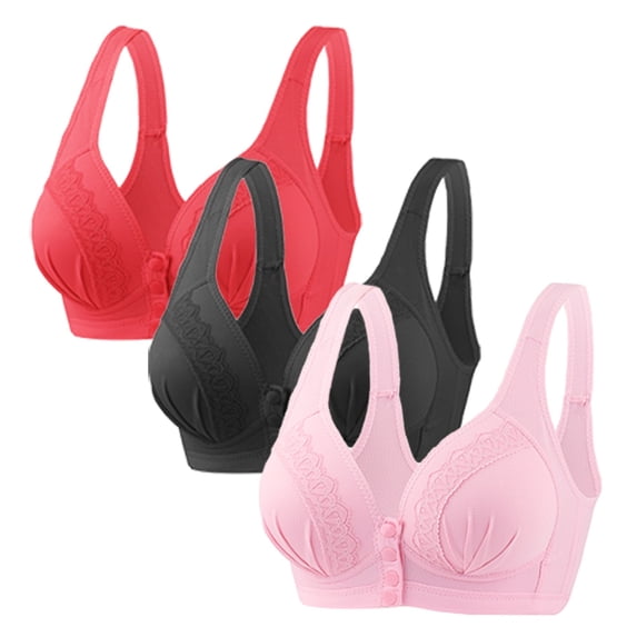 Tumotour Front Open Bras For Women Full Coverage Wirefree Bra Button Closeure Bra For Mom Gift Nursing Underwear Bra Non Steel Ring Underwear With Thin Cup Adjustable Lace Women Daily Bras 3Pcs