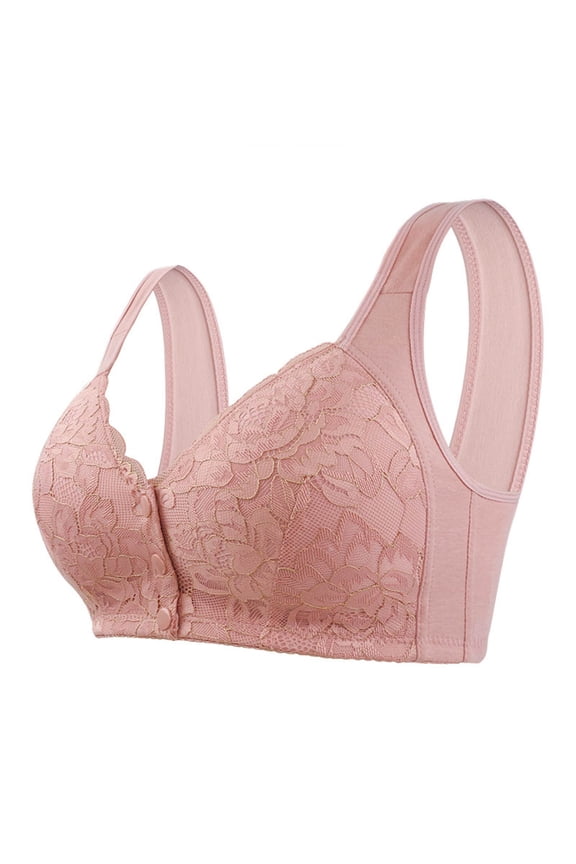 Front Open Bras For Women Full Coverage Wirefree Bra Button Closeure Bra For Mom Gift Nursing Underwear Lace Wire Free Bras No Steel Ring Breathable Gathering Underwear