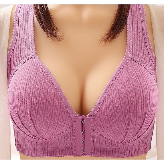 Tumotour Front Open Bras For Women Lace Pattern Wirefree Button Closeure Breathable Gathering Bra Nursing Underwear Non Steel Ring Underwear Solid Color Shoulder Strap Women Daily Bras