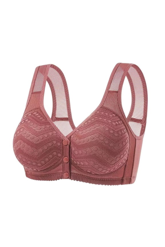 Front Open Bras For Women Lace Pattern Wireless Non-Steel Ring Push Up Breathable Bralette Underwear No-Slip Solid Color Plus Size Soft Comfortable Breastplate Comfy Soft Cotton Daily Bras