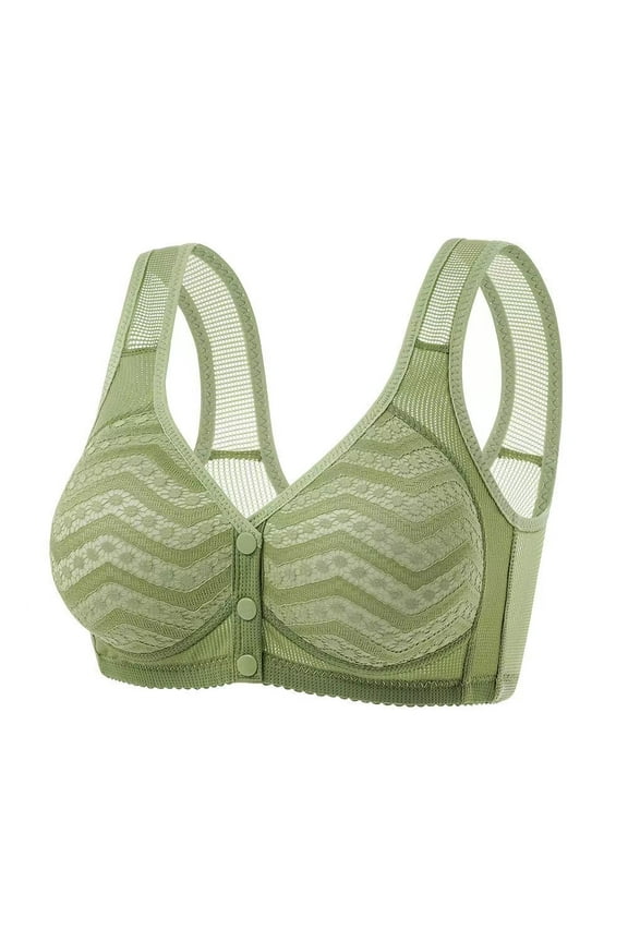 Front Open Bras For Women Lace Pattern Wireless Non-Steel Ring Push Up Breathable Bralette Underwear No-Slip Solid Color Plus Size Soft Comfortable Breastplate Comfy Soft Cotton Daily Bras
