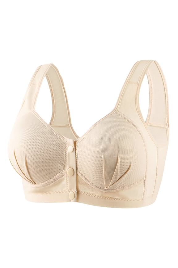 Front Open Bras For Women Wireless Non-Steel Ring Push Up Breathable Bralette Underwear No-Slip Solid Color Plus Size Soft Comfortable Breastplate Comfy Soft Cotton Daily Bras