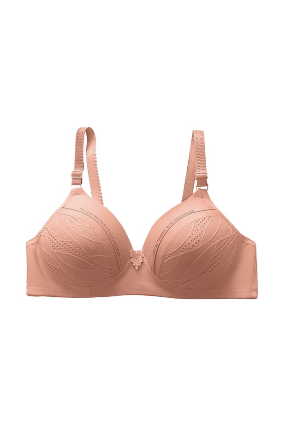 Full Coverage Bras For Women Adjustable Straps Lace Pattern Wireless Non-Steel Ring Push Up Breathable Bralette Underwear Plus Size Back Buckle Soft Comfortable Breastplate Underwear