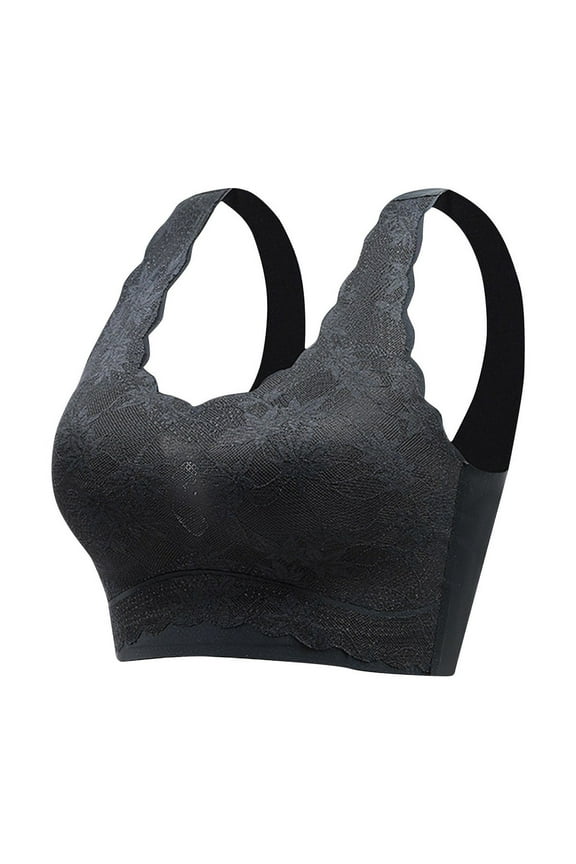 Full Coverage Bras For Women Adjustable Straps Lace Pattern Wireless Non-Steel Ring Push Up Breathable Bralette Underwear Solid Color Plus Size Back Buckle Soft Comfortable Breastplate Bras