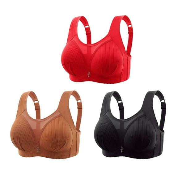 Tumotour Full Coverage Bras For Women Adjustable Straps Wireless Non-Steel Ring Push Up Breathable Basic Bralette Underwear Plus Size Back Buckle Soild Color Soft Comfortable Underwear 3Pcs