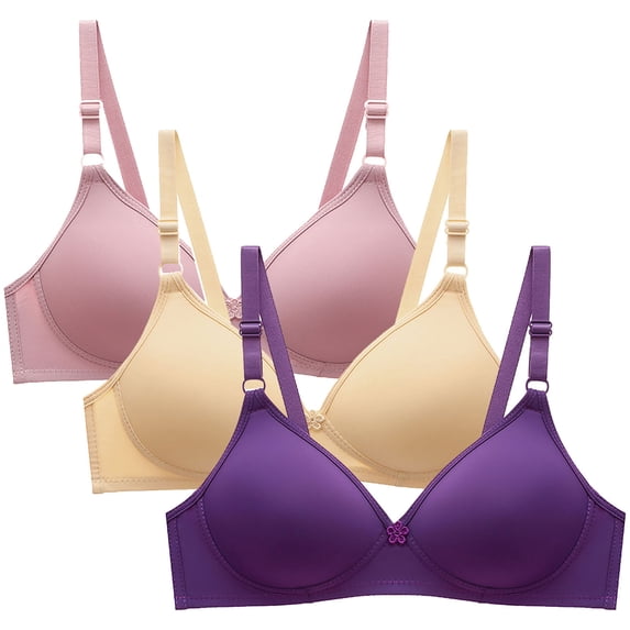 Tumotour Full Coverage Bras For Women Adjustable Straps Wireless Push Up Small Cupt-Shirt Bralette Underwear Soild Color Soft Comfortable Underwear 3Pcs