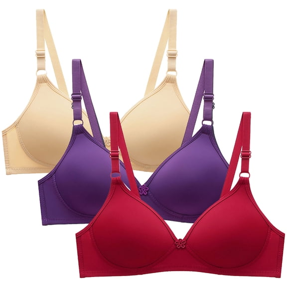 Tumotour Full Coverage Bras For Women Adjustable Straps Wireless Push Up Small Cupt-Shirt Bralette Underwear Soild Color Soft Comfortable Underwear 3Pcs
