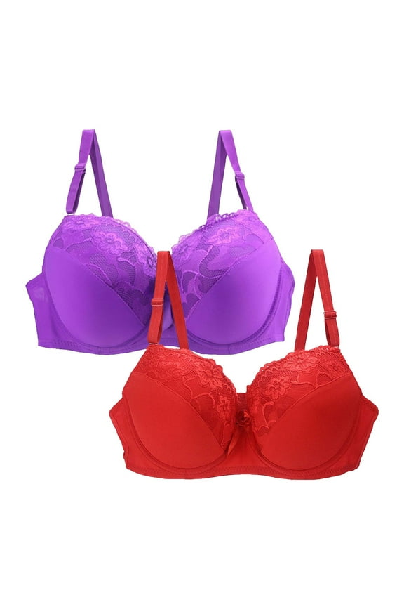 Full Coverage Bras For Women Lace Pattern Adjustable Straps Wireless Push Up Small Cupt-Shirt Bralette Underwear Soild Color Soft Comfortable Underwear 2Pcs