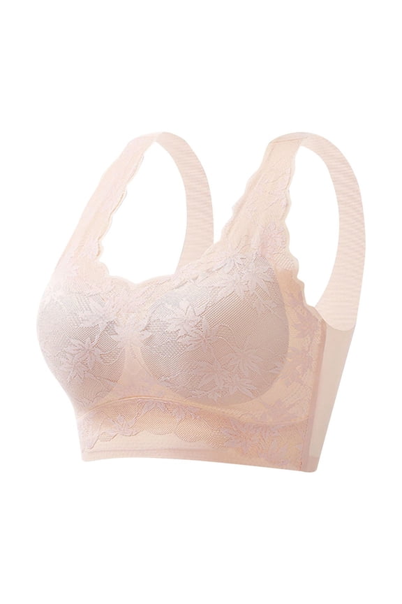 Full Coverage Bras For Women Adjustable Straps Lace Pattern Wireless Non-Steel Ring Push Up Breathable Bralette Underwear Solid Color Plus Size Back Buckle Soft Comfortable Breastplate Bras