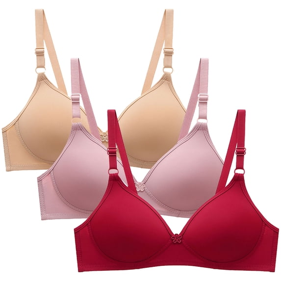 Tumotour Full Coverage Bras For Women Adjustable Straps Wireless Push Up Small Cupt-Shirt Bralette Underwear Soild Color Soft Comfortable Underwear 3Pcs