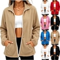 thumbnail image 1 of Tumotour Full Zip Up Polar Fleece Jacket for Women's Athletic Sweatshirt Cardigan Stand-Up Collar Long Sleeve Fall Coat Outfits with Pocket, 1 of 6