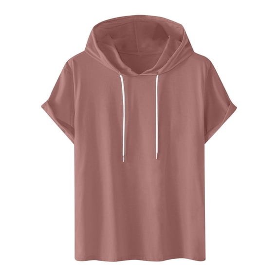 Tumotour Hooded Tank Tops For Men Drawstring Short Sleeve Crew Neck Shirts Bodybuilding Muscle Cut Off Gym Training Workout Hoodies
