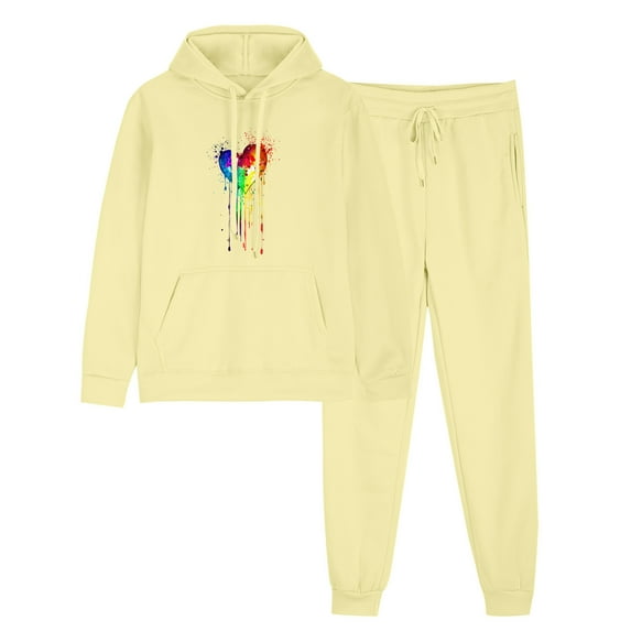 Tumotour Hoodies Sets For Women Printed Crew Neck Long Sleeves Pockets Hoodie Sweatshirts And Drawstring Elastic High Waist Joggers Pants 2024 Trendy Casual Track Loose Hooded Sweatsuit Lounge Sets