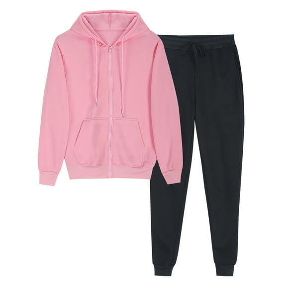 Tumotour Hoodies Sets For Women Zipper Crew Neck Long Sleeves Pockets Hoodie Sweatshirts And Drawstring Elastic High Waist Joggers Pants 2024 Trendy Casual Solid Color Loose Hooded Sweatsuit Sets