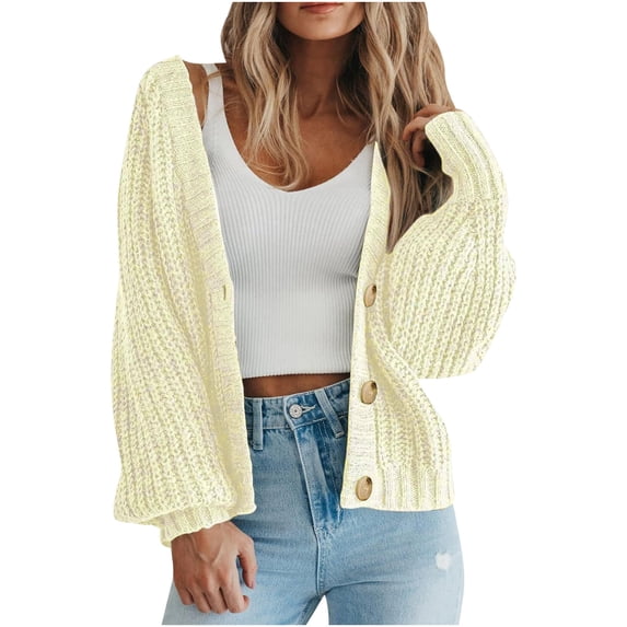 Tumotour Knit Cropped Cardigan for Women Long Sleeve Open Front Button Down Shirt Fall Lightweight Sweaters Outfits