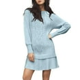 thumbnail image 1 of Tumotour Knitted Sweater Dress For Women Ruffle A-Line Dress Solid Color Fall Winter Mini Dress Crew Neck Long Sleeve Pullover Tunic Dress, 1 of 4