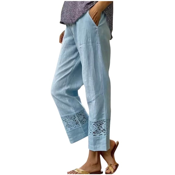 Tumotour Linen Pants for Women Drawstring Elastic Waist Straight-Leg Pants Athletic Workout Running Joggers with Pocket