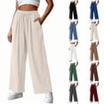 thumbnail image 1 of Tumotour Linen Pants for Women Plus Size Athletic Workout Running Slacks Drawstring Pocket Wide-Leg Pants Summer Beach Trousers, 1 of 7