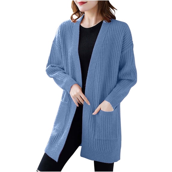 Tumotour Long Cardigan for Women's Knit Long Sleeve Open Front Outerwear Coats Fall Sweaters Outfits with Pocket