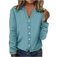 thumbnail image 1 of Tumotour Long Sleeve Tops For Women Button Down Shirts V Neck Open Front Thin Style Solid Color Casual 2024 Trendy Tops, 1 of 5