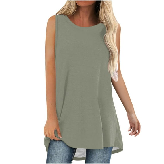 Tumotour Long Tunic Tops for women Casual Loose Fit Solid Color Round-Neck Sleeveless T Shirt Casual Tank top Blouse to Wear with Leggings