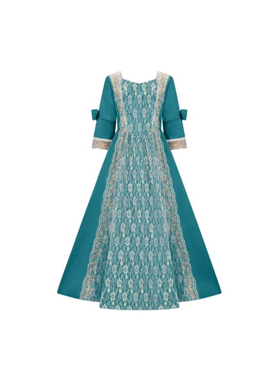Maxi Dress For Women Retro Court Noble Evening Costume Square Neck Flare Long Seven-Point Sleeve Plus Size Large Swing Cos Dance Court Dress