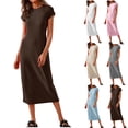 thumbnail image 1 of Tumotour Maxi Dress for Women T-Shirt Dress Women's Casual Round Neck Solid Color Long DressShort Sleeve Round-Neck Dress, 1 of 8