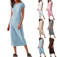 thumbnail image 1 of Tumotour Maxi Dress for Women T-Shirt Dress Women's Casual Round Neck Solid Color Long DressShort Sleeve Round-Neck Dress, 1 of 6