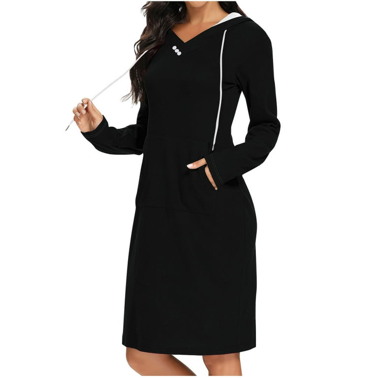 Casual Street Draw String Slit Hooded Long Sleeve Dresses(4 Colors) Casual Street Draw String Slit Hooded Long Sleeve Dresses(4 Colors)