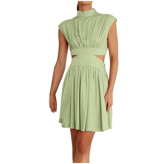 Tumotour Mini Dress For Women Crewneck Sleeveless Cutout Bodycon Summer Dress Hollow Out Casual Slim Fit Cocktail Party Wrap Short Dresses Outfits