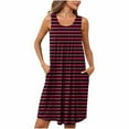 thumbnail image 1 of Tumotour Nightdress For Women Striped Pockets Crew Neck Sleeveless Wide Strap Sleep Shirt Pleated Crewneck Nightshirt Casual Solid Color Loose Comfortable Long Pajama Dress, 1 of 7