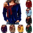 thumbnail image 1 of Tumotour Cold Shoulder Top for Women's Velvet Pullover Long Sleeve Top Fall Tunic Blouses with a Contrasting Bow at the Neckline, 1 of 8