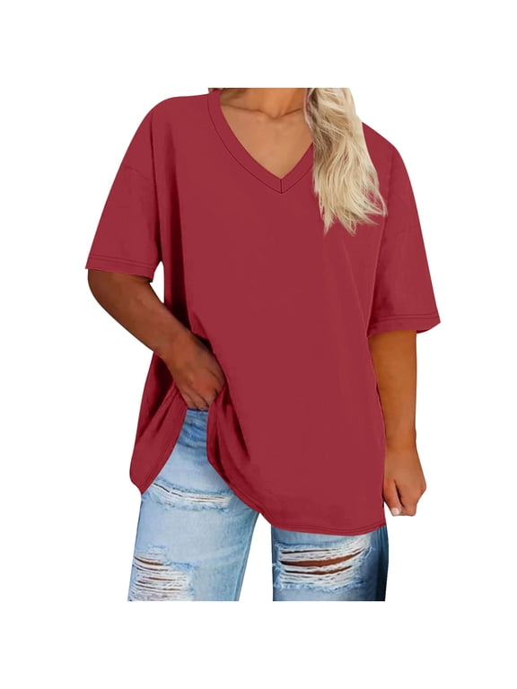 Oversized Summer Tops For Women Workout Plus Size Tops V Neck Short Sleeve Gym Shirts Casual Loose Tees Sports T-Shirt