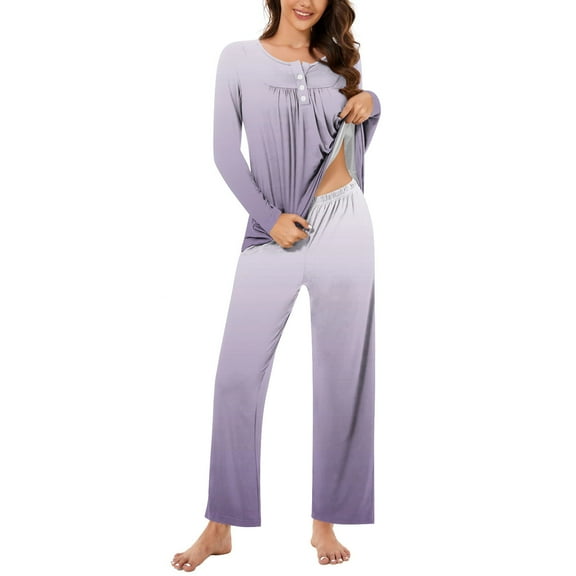 Tumotour Pajama Sets For Women 2 Piece Loungewear Long Sleeve Shirts And Pants Outfits Fall Sleepwear With Pockets